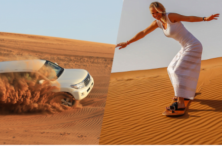 Dubai Morning Desert Safari Sand Boarding Dune Bashing And Camel Ride (Private)