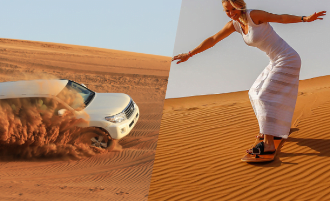 Dubai Morning Desert Safari Sand Boarding Dune Bashing And Camel Ride (Private)